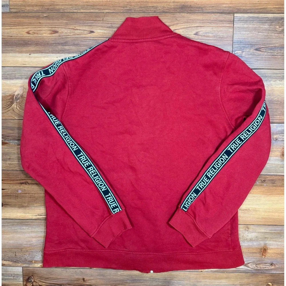 True Religion Mens Red Track Jacket Logo Tape Sleeves Full Zip Sweatshirt Large